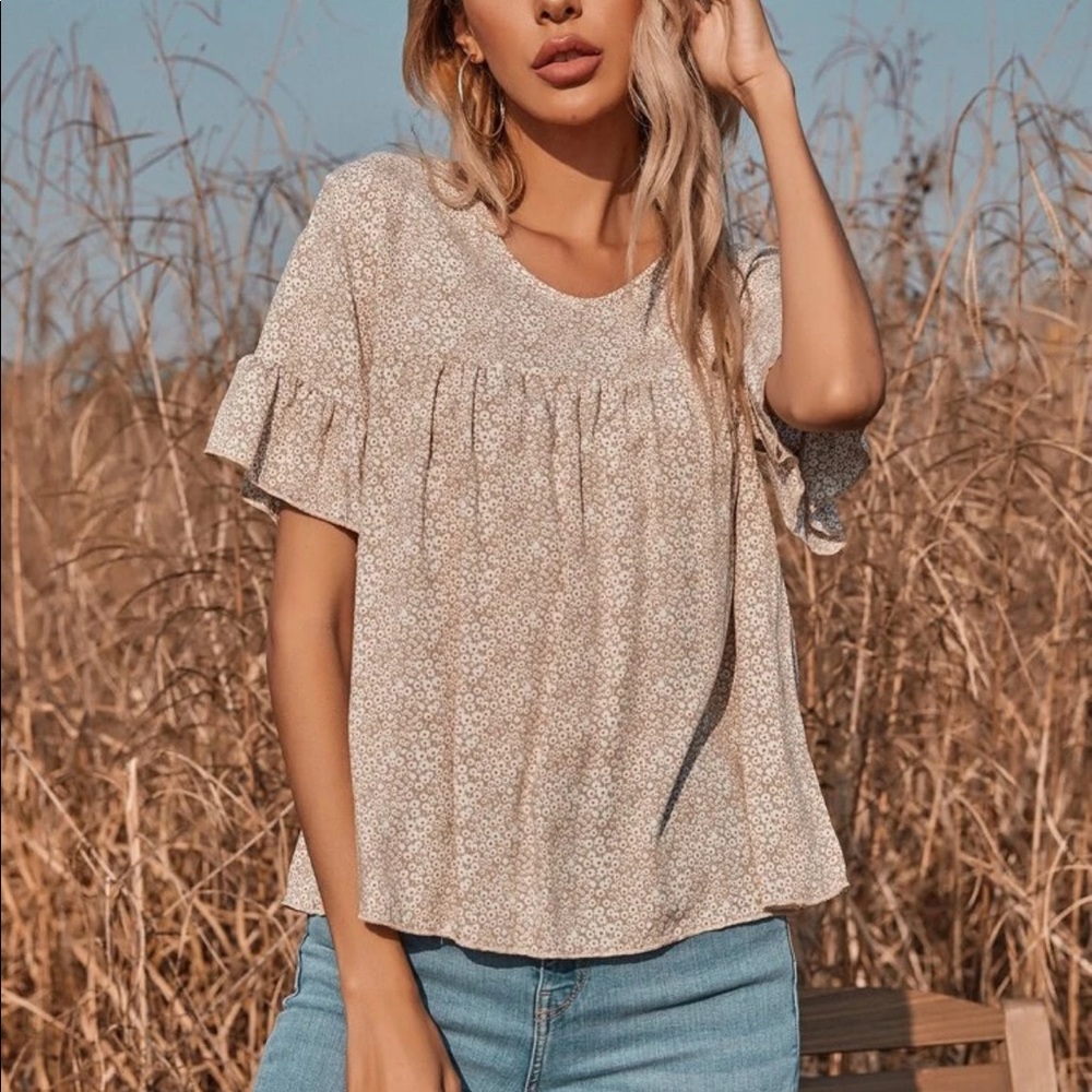 Boho floral print ruffle hem blouse - Picture 7 of 7